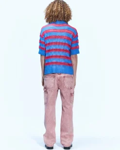 Andersson Bell Bubble Stripe Summer Polo Sweater Atb841M(Pink/Lilac)-Men Knitwear