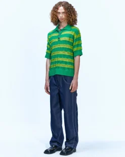 Andersson Bell Bubble Stripe Summer Polo Sweater Atb841M(Lime/Green)-Men Knitwear
