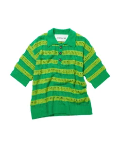Andersson Bell Bubble Stripe Summer Polo Sweater Atb841M(Lime/Green)-Men Knitwear