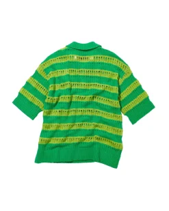 Andersson Bell Bubble Stripe Summer Polo Sweater Atb841M(Lime/Green)-Men Knitwear