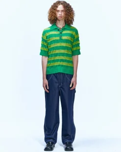 Andersson Bell Bubble Stripe Summer Polo Sweater Atb841M(Lime/Green)-Men Knitwear