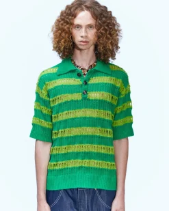 Andersson Bell Bubble Stripe Summer Polo Sweater Atb841M(Lime/Green)-Men Knitwear