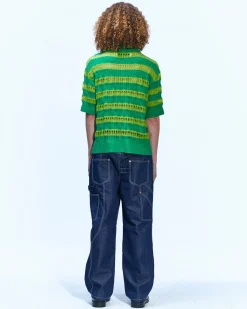 Andersson Bell Bubble Stripe Summer Polo Sweater Atb841M(Lime/Green)-Men Knitwear