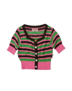 Andersson Bell Choi Jewel Buttons Stripe Cardigan Atb737W(Pink/Green)-Women Knitwear