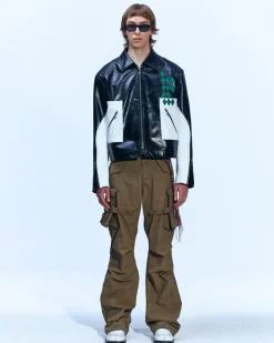 Andersson Bell Color Block Leather Biker Jacket Awa503M(Black)-Men Outerwear