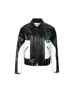 Andersson Bell Color Block Leather Biker Jacket Awa503M(Black)-Men Outerwear