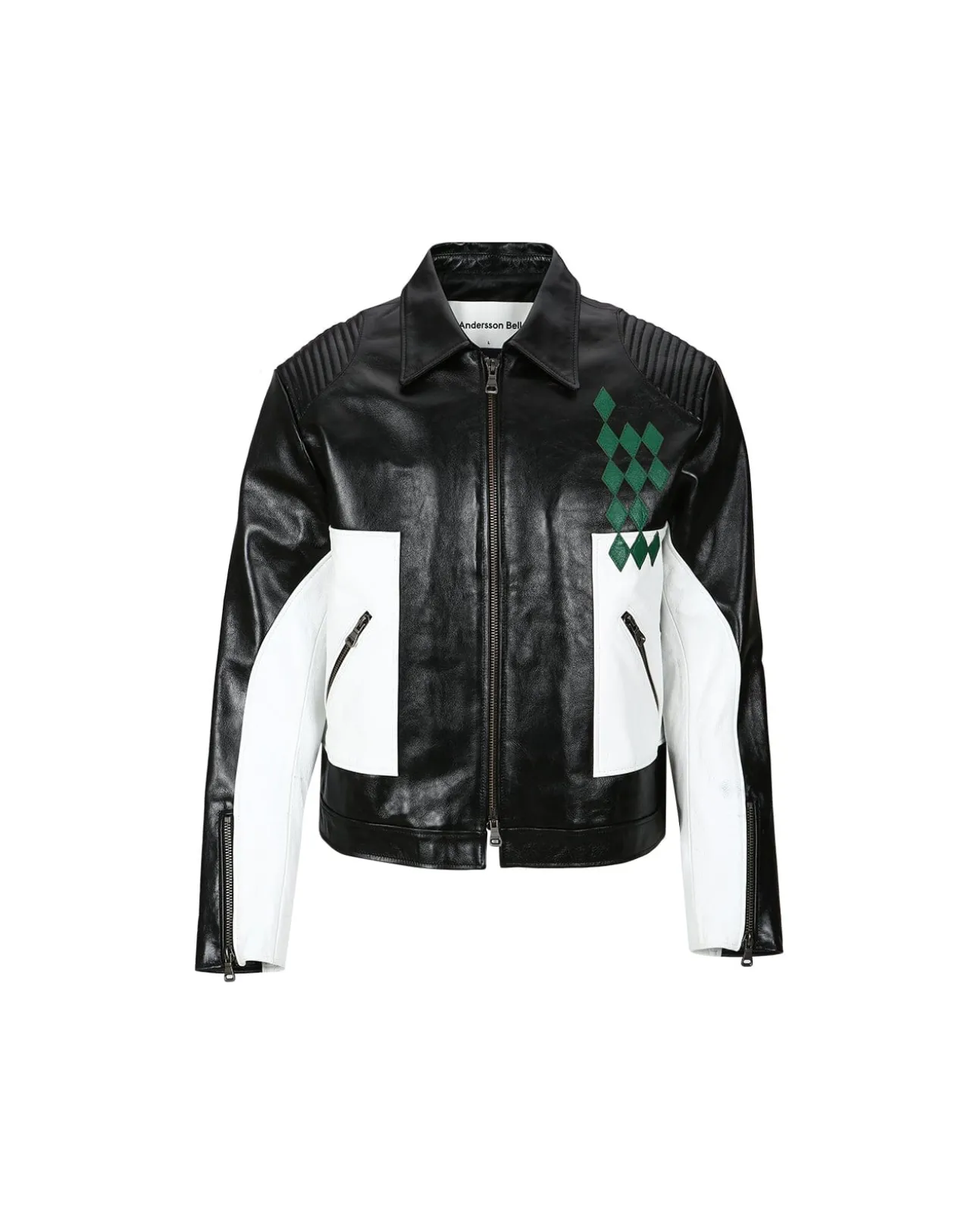 Andersson Bell Color Block Leather Biker Jacket Awa503M(Black)-Men Outerwear