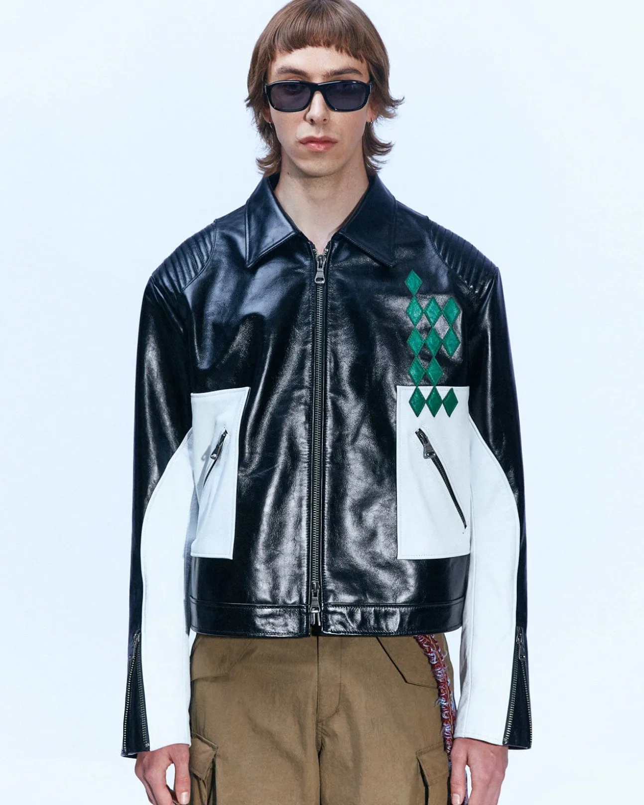 Andersson Bell Color Block Leather Biker Jacket Awa503M(Black)-Men Outerwear