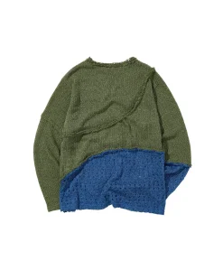 Andersson Bell Contrast Panel Boatneck Sweater Atb860M(Khaki/Blue)-Men Knitwear