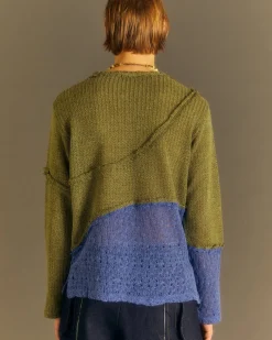 Andersson Bell Contrast Panel Boatneck Sweater Atb860M(Khaki/Blue)-Men Knitwear