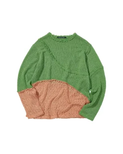 Andersson Bell Contrast Panel Boatneck Sweater Atb860M(Green/Orange)-Men Knitwear