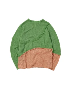 Andersson Bell Contrast Panel Boatneck Sweater Atb860M(Green/Orange)-Men Knitwear