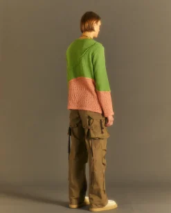 Andersson Bell Contrast Panel Boatneck Sweater Atb860M(Green/Orange)-Men Knitwear