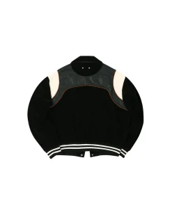 Andersson Bell Corduroy & Leather Varsity Jacket Awa505M(Black)-Men Outerwear