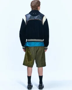 Andersson Bell Corduroy & Leather Varsity Jacket Awa505M(Black)-Men Outerwear