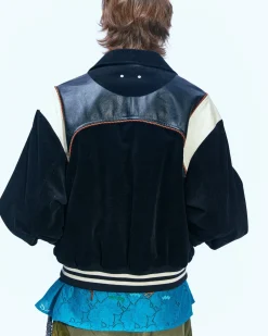 Andersson Bell Corduroy & Leather Varsity Jacket Awa505M(Black)-Men Outerwear
