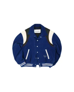 Andersson Bell Corduroy & Leather Varsity Jacket Awa505M(Blue)-Men Outerwear