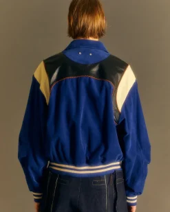 Andersson Bell Corduroy & Leather Varsity Jacket Awa505M(Blue)-Men Outerwear