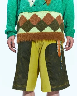 Andersson Bell Corduroy Panel Shorts Apa594M(Khaki/Yellow)-Men Trousers