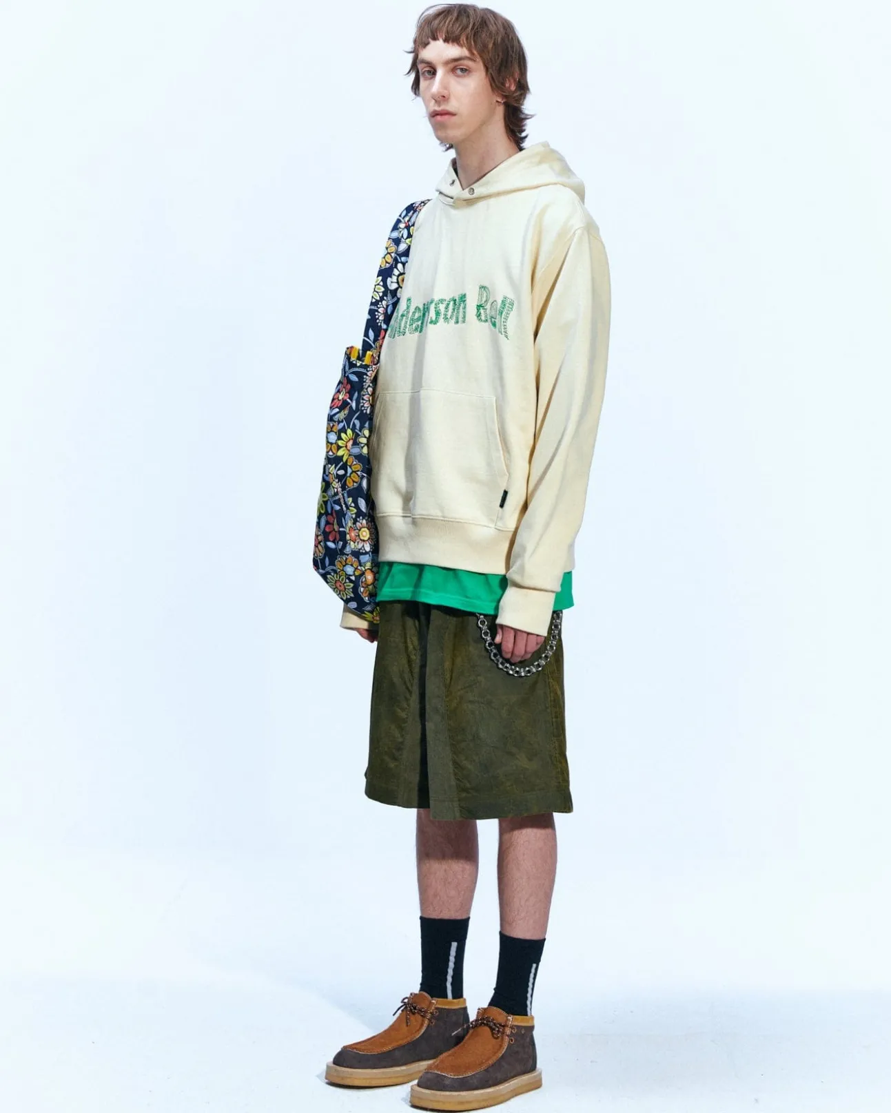 Andersson Bell (Essential) Unisex New Ab Logo Embroidery Hoodie Atb898U(Ivory)-Men Sweatshirts