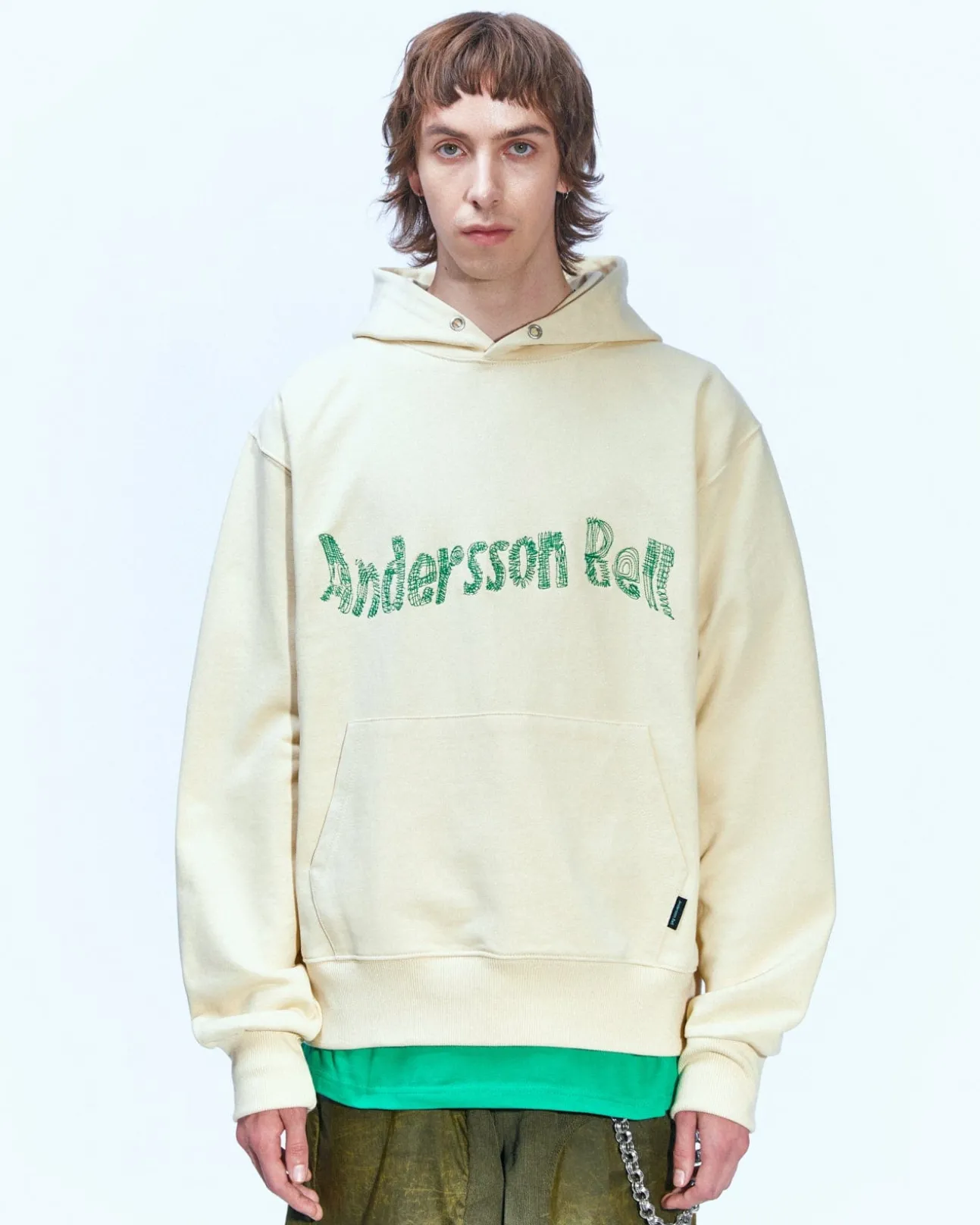Andersson Bell (Essential) Unisex New Ab Logo Embroidery Hoodie Atb898U(Ivory)-Men Sweatshirts