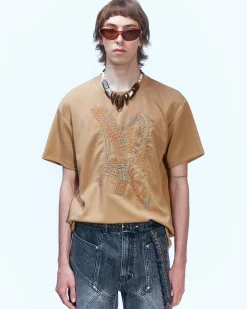 Andersson Bell (Essential) Unisex New Ab Logo Embroidery T-Shirts Atb903U(Beige)-Men T-Shirts
