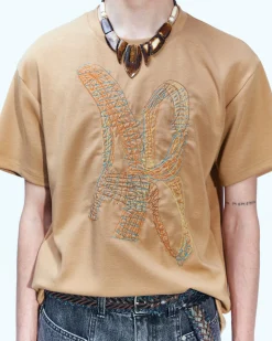 Andersson Bell (Essential) Unisex New Ab Logo Embroidery T-Shirts Atb903U(Beige)-Men T-Shirts