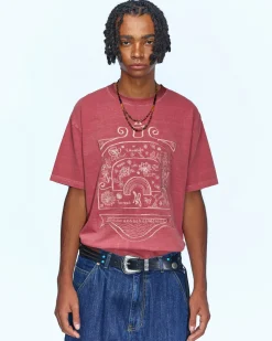 Andersson Bell (Essential) Unisex Overdyed Flower Palace T-Shirt Atb971U(Red)-Men T-Shirts