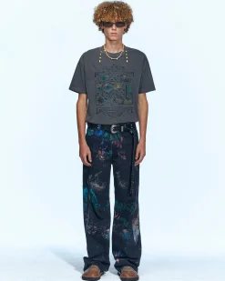 Andersson Bell (Essential) Unisex Overdyed Flower Palace T-Shirt Atb971U(Charcoal)-Men T-Shirts