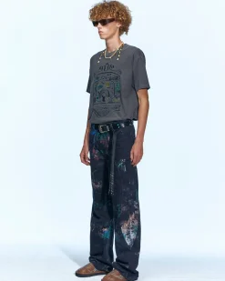 Andersson Bell (Essential) Unisex Overdyed Flower Palace T-Shirt Atb971U(Charcoal)-Men T-Shirts