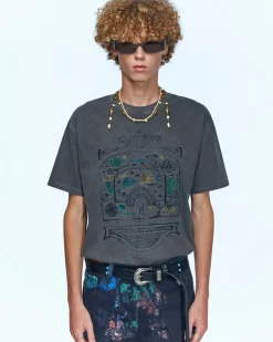 Andersson Bell (Essential) Unisex Overdyed Flower Palace T-Shirt Atb971U(Charcoal)-Men T-Shirts