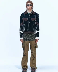 Andersson Bell Faux Leather Trucker Jacket Awa504M(Black)-Men Outerwear