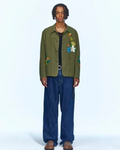 Andersson Bell Flower Embroidery Chore Jacket Awa534M(Khaki)-Men Outerwear