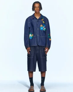 Andersson Bell Flower Embroidery Chore Jacket Awa534M(Indigo)-Men Outerwear