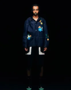 Andersson Bell Flower Embroidery Chore Jacket Awa534M(Indigo)-Men Outerwear