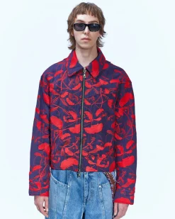 Andersson Bell Flower Embroidery Zip-Up Jacket Awa514M(Navy)-Men Outerwear