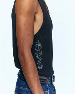 Andersson Bell Flower Man Waffle Sleeveless Atb966M(Black)-Men T-Shirts