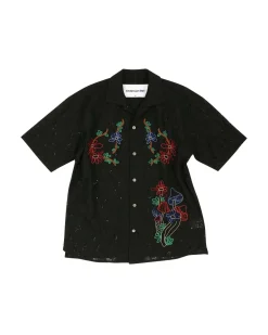 Andersson Bell Flower Mushroom Embroidery Open Collar Shirts Atb846M(Black)-Men Shirts