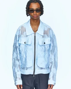 Andersson Bell Flower Sheer Zip-Up Jacket Awa532M(Sky White)-Men Outerwear