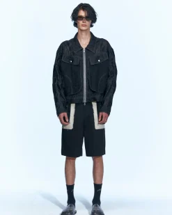 Andersson Bell Flower Sheer Zip-Up Jacket Awa532M(Black)-Men Outerwear