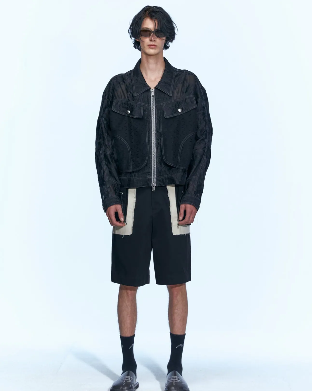 Andersson Bell Flower Sheer Zip-Up Jacket Awa532M(Black)-Men Outerwear