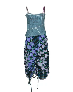 Andersson Bell Giselle Denim Combo Check Dress Atb942W(Multi)-Women Dresses
