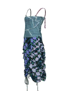 Andersson Bell Giselle Denim Combo Check Dress Atb942W(Multi)-Women Dresses