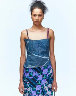 Andersson Bell Giselle Denim Combo Check Dress Atb942W(Multi)-Women Dresses
