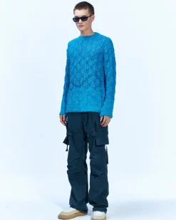 Andersson Bell Guela Net Crew Neck Sweater Atb857M(Blue)-Men Knitwear