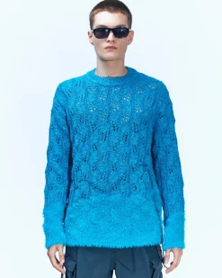 Andersson Bell Guela Net Crew Neck Sweater Atb857M(Blue)-Men Knitwear