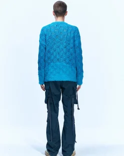 Andersson Bell Guela Net Crew Neck Sweater Atb857M(Blue)-Men Knitwear