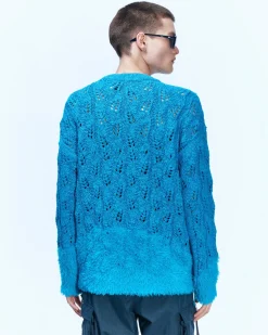 Andersson Bell Guela Net Crew Neck Sweater Atb857M(Blue)-Men Knitwear