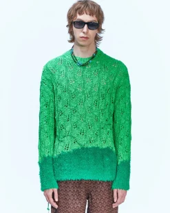 Andersson Bell Guela Net Crew Neck Sweater Atb857M(Green)-Men Knitwear