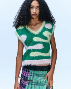 Andersson Bell Hairy Wave V Neck Knit Vest Atb886W(Green)-Women Tops